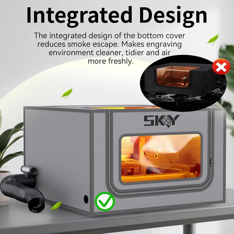 Skouphy Laser Engraver Integrated Enclosure with LED Light, Fireproof and Dustproof Protective Cover 28.3 * 28.3 * 15.7, Exhaust Fan 4500RPM and Pipe, Against Smoke Odor and Noise Eye Protection -Grey - Image 5